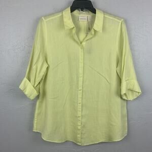 Chicos Shirt Womens 3 XL Soft Lime No Iron Linen Loop Back Tunic Top NWT